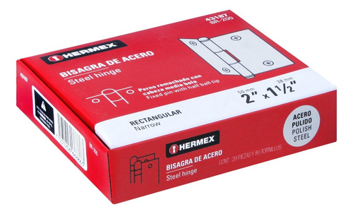 Bisagra Rectangular 2' Acero Pulido Hermex