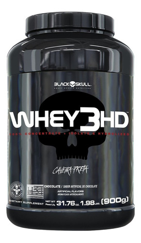 Suplemento em pó Black Skull  Caveira Preta Series Whey 3HD proteínas Whey 3HD sabor  morango em pote de 900g