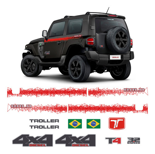 Faixa Troller Bold 2017 T4 3.2 4x4 Adesivo Vermelho Completo