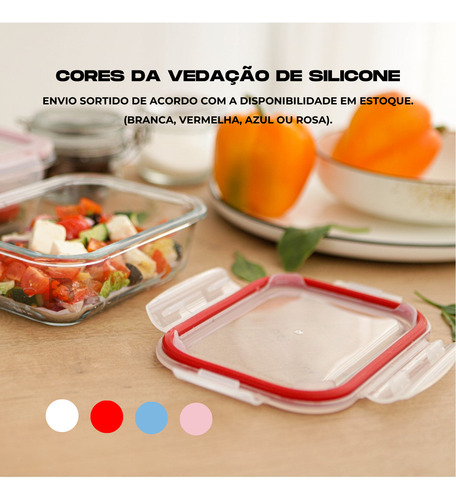 Kit 4 Potes De Vidro Retangular Hermético Com Travas 1040ml