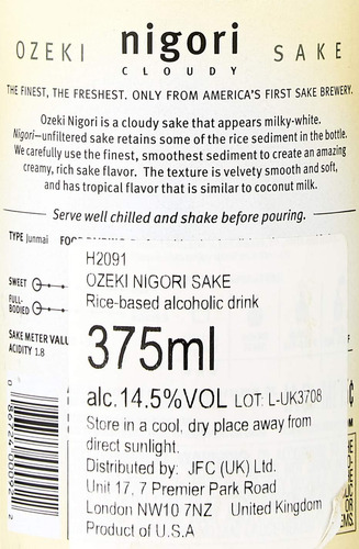 Sake No Filtrado Premium Ozeki Nigori Cloudy 375 Ml.