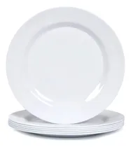 Comprar Set 6 Platos Playos Grandes De Melamina Blanca 25cm Levys Bazar