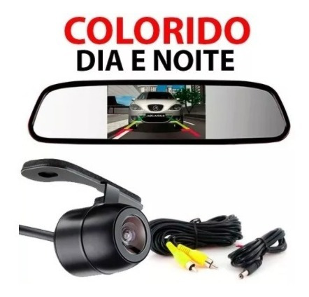 Kit Espelho Retrovisor Monitor Com Câmera De Ré Tela Lcd 4,3