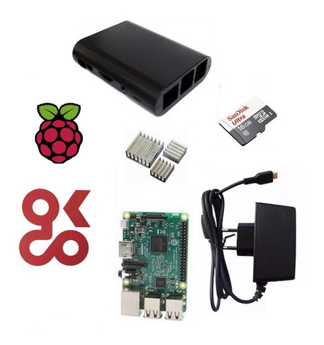 Kit Rasp Pi3 Model B+fonte+case+ Dissipador+sd 16gb