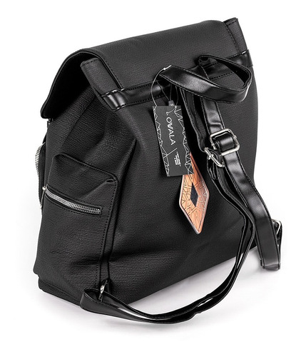 Imagen 4 de 7 de Mochila Eco Cuero Mujer Urbana Negra Bolsillos Amayra