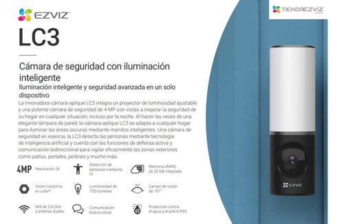 Camara Ezviz Lc3 Inteligente 4mpx Con Lampara Pared Exterio