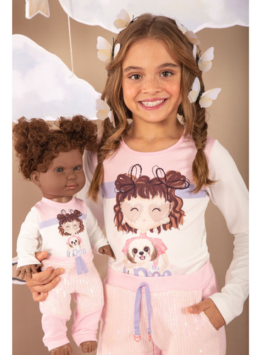 Conjunto Infantil Com Paetê Ma0153 Mais A Roupa Da Boneca