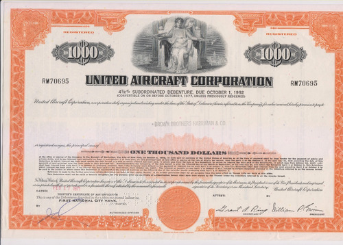 Certificado De Bono United Aircraft Corporation 