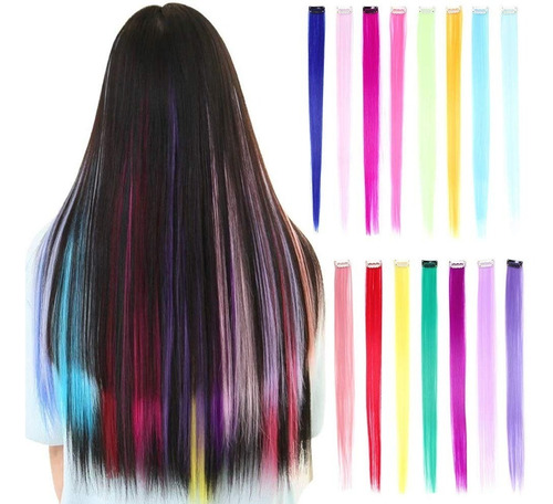 Extension De Cabello En Mechas De Colores Clip X12 Unidades