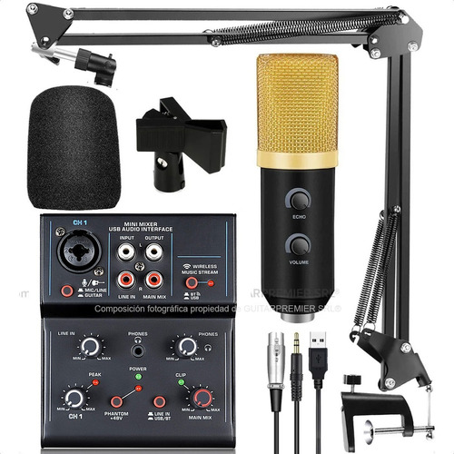 Kit Radio Streaming Mixer Bluetooth Mic Condenser Echo Cable