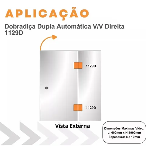 Dobradiça Dupla Automática Box Vidro Direita 1129d | Parcelamento