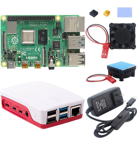 Raspberry Pi 4 2gb Carcasa Fuente Switch Ventilador Pi4 Kit