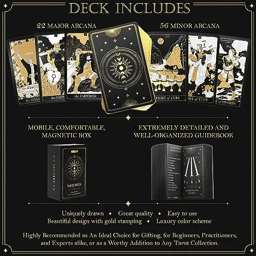 78 Cartas De Tarot Clasico Dorado Y Guia Para Principiantes.