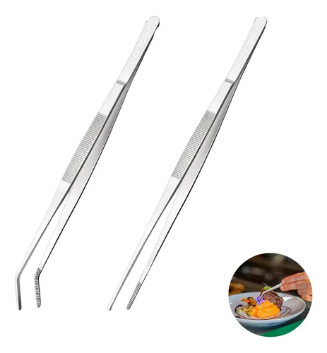 Kit 2 Pinças Culinárias Profissionais 30cm Reta E Curva Inox Cinza ...