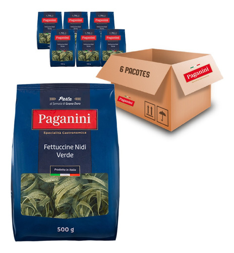 Kit C/ 6un Macarrão Fettuccini Nidi Verde Paganini 500g