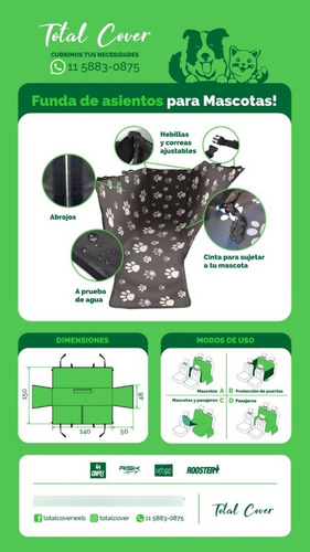 Imagen 6 de 7 de Funda Protectora Autos Perros, Gatos Mascotas - Resistente!!
