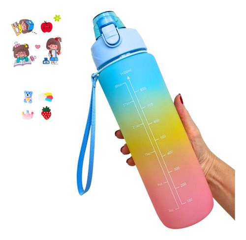 Botella Vaso Motivacional Deportiva Con Stickers 1 Litro