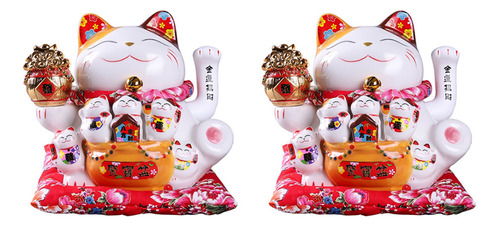 Adorno Feng S De Cerámica Con Forma De Gato Maneki Neko, 2 U