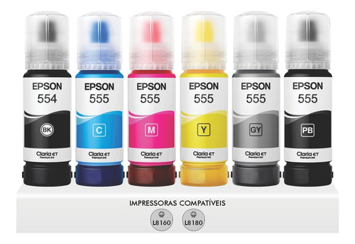 Kit 6 Refis De Tinta Epson T554 T555 Impressoras L8160 L8180