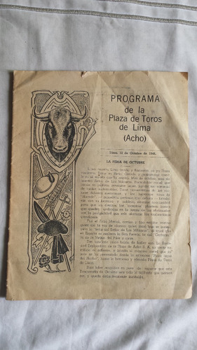 Programa Toros En Lima De Famosos De 1946-tienda Propia