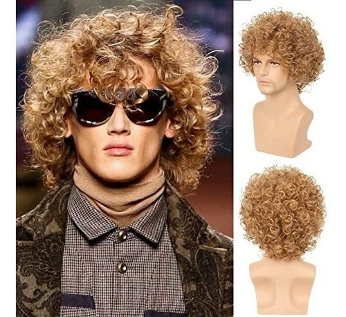 Dai Nubes Hombres Peluca Rubia Curly Short Rocker 8d34b