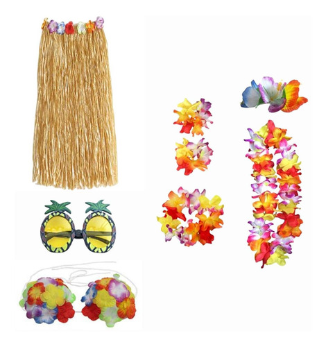 Set De Disfraz De Falda Hawaiana Para Eventos, Disfraz Elega