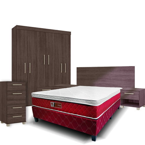 Combo Dormitorio Sommier 2 Plazas Ropero Cajonera Mesas Luz