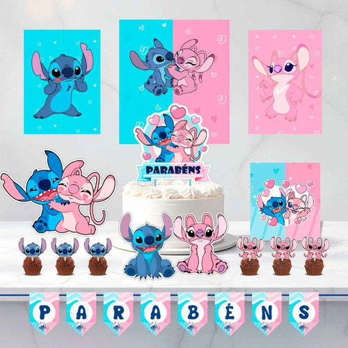 Kit Festa Stich E Angel Só Um Bolinho 35 Pçs
