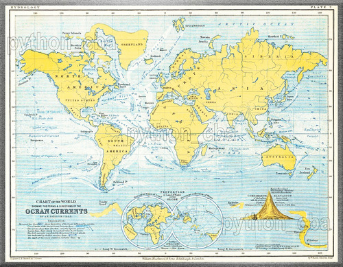 Cuadro Mapa Corrientes Oceánicas - Johnston - Año 1852 