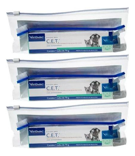 Kit 3 Cet Pasta Dental Enzimática Cães E Gatos 70g