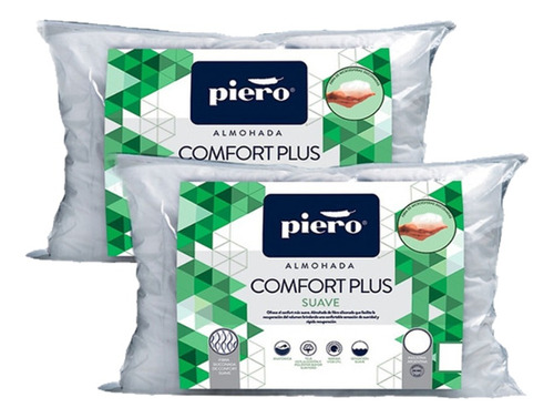 Imagen 1 de 6 de Pack 2 Almohadas Piero Comfort Plus Suave 70x50 Fibra