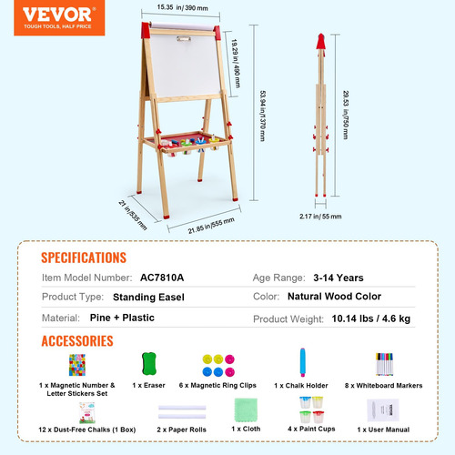 Art Easel Vevor Para Niños 3 En 1 De Madera De Doble Cara Co