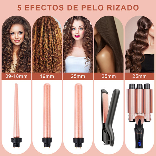 Tenazas Rizadora Con Planchas Cabello Pelo Ajustable Ferros 5 En 1 Con Guantes