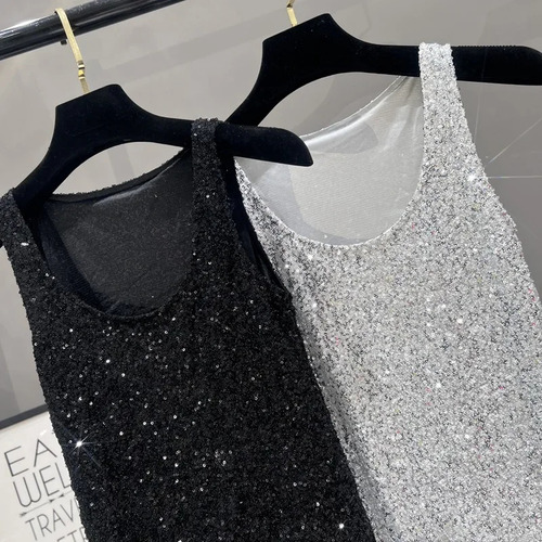 Camiseta Sin Mangas Con Lentejuelas Para Mujer