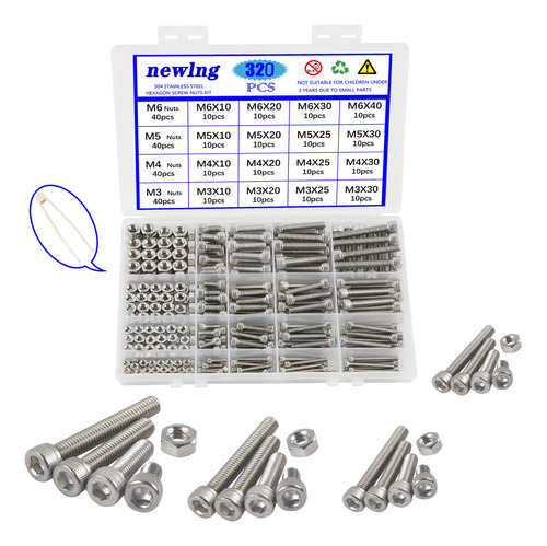 Newlng Tornillo Tuerca Kit Acero Inoxidable Cabeza Hexagonal