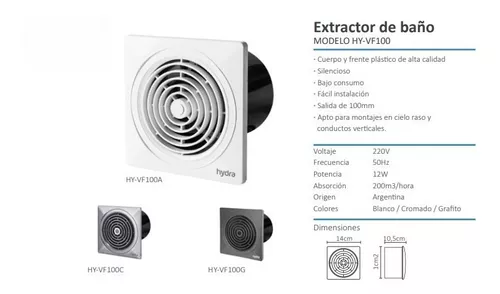 Extractor De Aire Baño Cocina 100mm Grafito Hydra Hy-vf100g