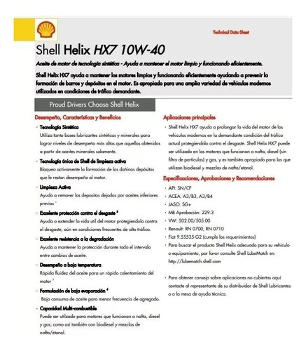Aceite Shell Helix Hx7 10w40 1lt - Semisintético