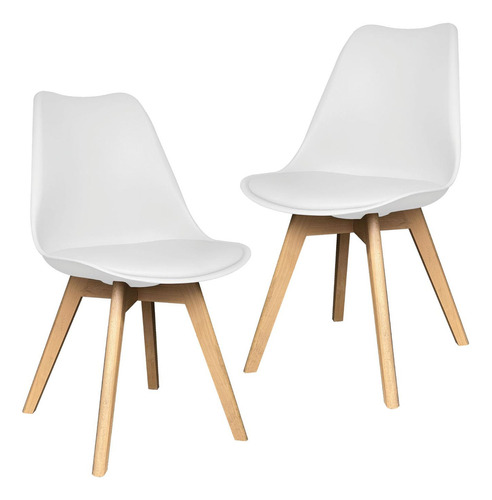 Set 2 Sillas Eames Acolchada Begonia Comedor Patas De Madera Estructura De La Silla Blanco Asiento Blanco Diseño De La Tela No Aplica