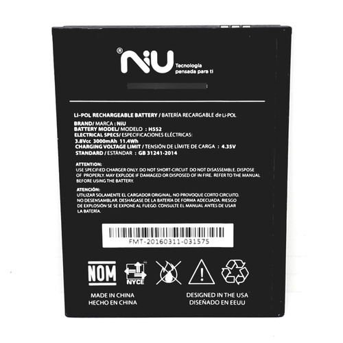 Pila Bateria Niu H552 Andy 5.5 E Original Sminva