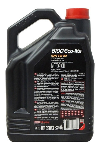 Imagen 2 de 5 de Aceite Motor Sintético 100% 5w30 Motul Eco - Lite Garrafa