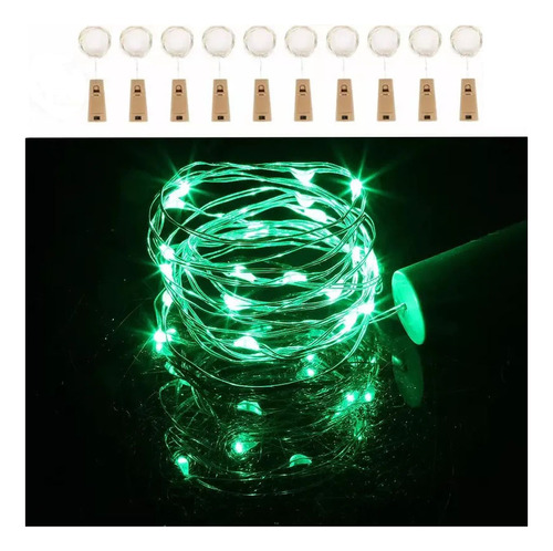 10 Corchos Led Guirnalda Alambre Para Botella Verde C/pila