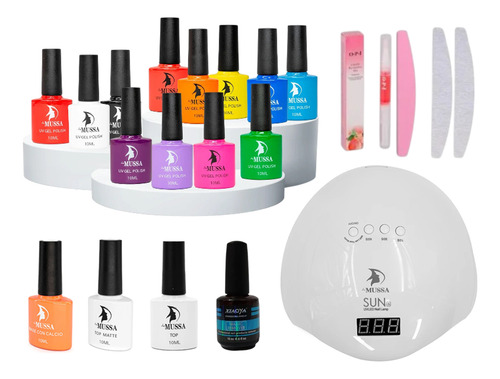 Kit Gelish 12pz Lampara Base Top Removedor Lima Aceite Uñas