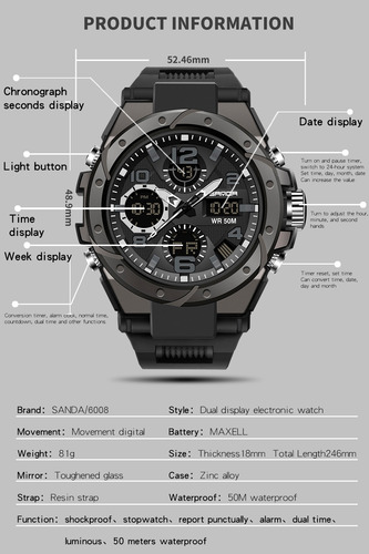 Reloj Sanda 6008, Reloj Deportivo Militar A Prueba De Agua