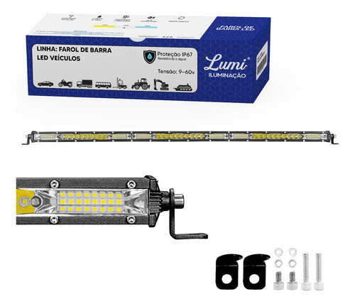 Refletor Farol De Barra Slim Automotivo 270w 90 Leds Espelhado Cor Da Luz Branco Frio 6000k
