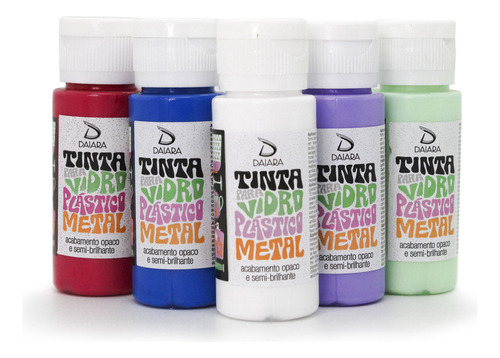 Kit 5x Tinta Vidro Plástico Metal 60ml Daiara Escolha A Cor Cor Sortido