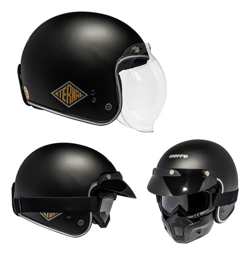 Capacete Aberto Bieffe B45 Eternal Preto Fosco Custom