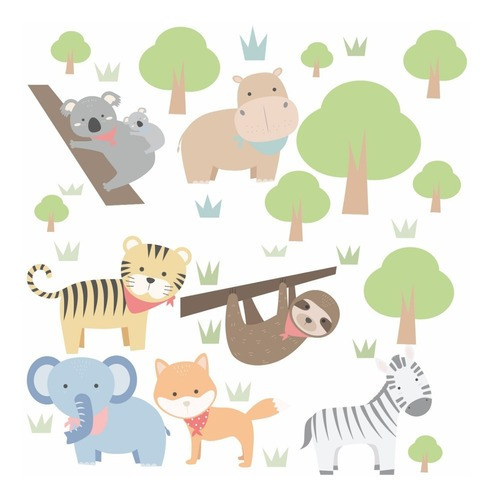 Quartinho Decorado Adesivo Bebê Infantil Zoo Safari Animais Floresta Baby C36