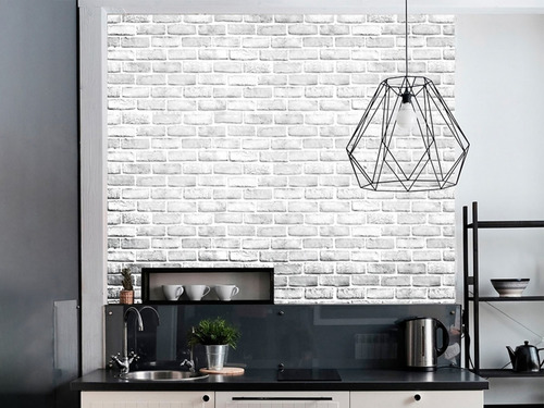 Imagen 1 de 7 de Papel Tapiz Ladrillos Blanco Adhesivo 45cm X 10 Mt 3d Mayore