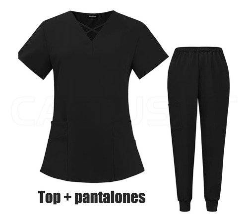 Filipinas Médicas Pijama Quirúrgica Scrub Jogger Uniforme Negro Xxl