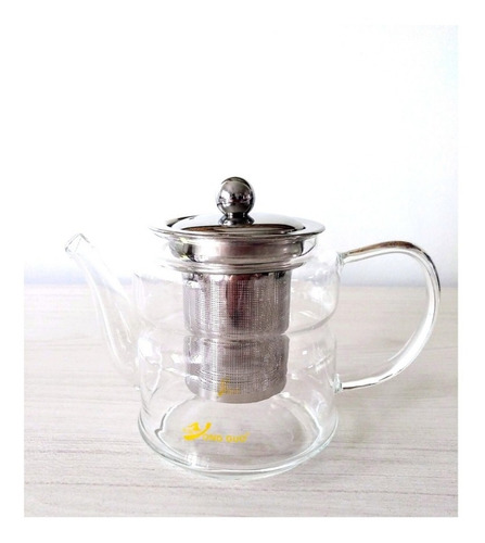 Imagen 2 de 10 de Tetera Vidrio Con Infusor Acero Inox. Para Té Hebras 600 Ml